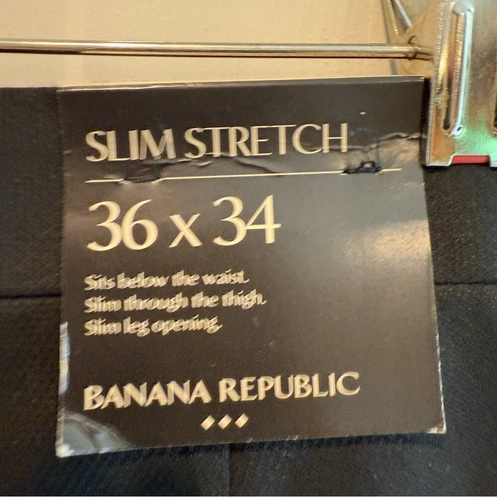Banana Republic Dress Pants Black Slim Stretch‎ Mens Size 36x34 NEW